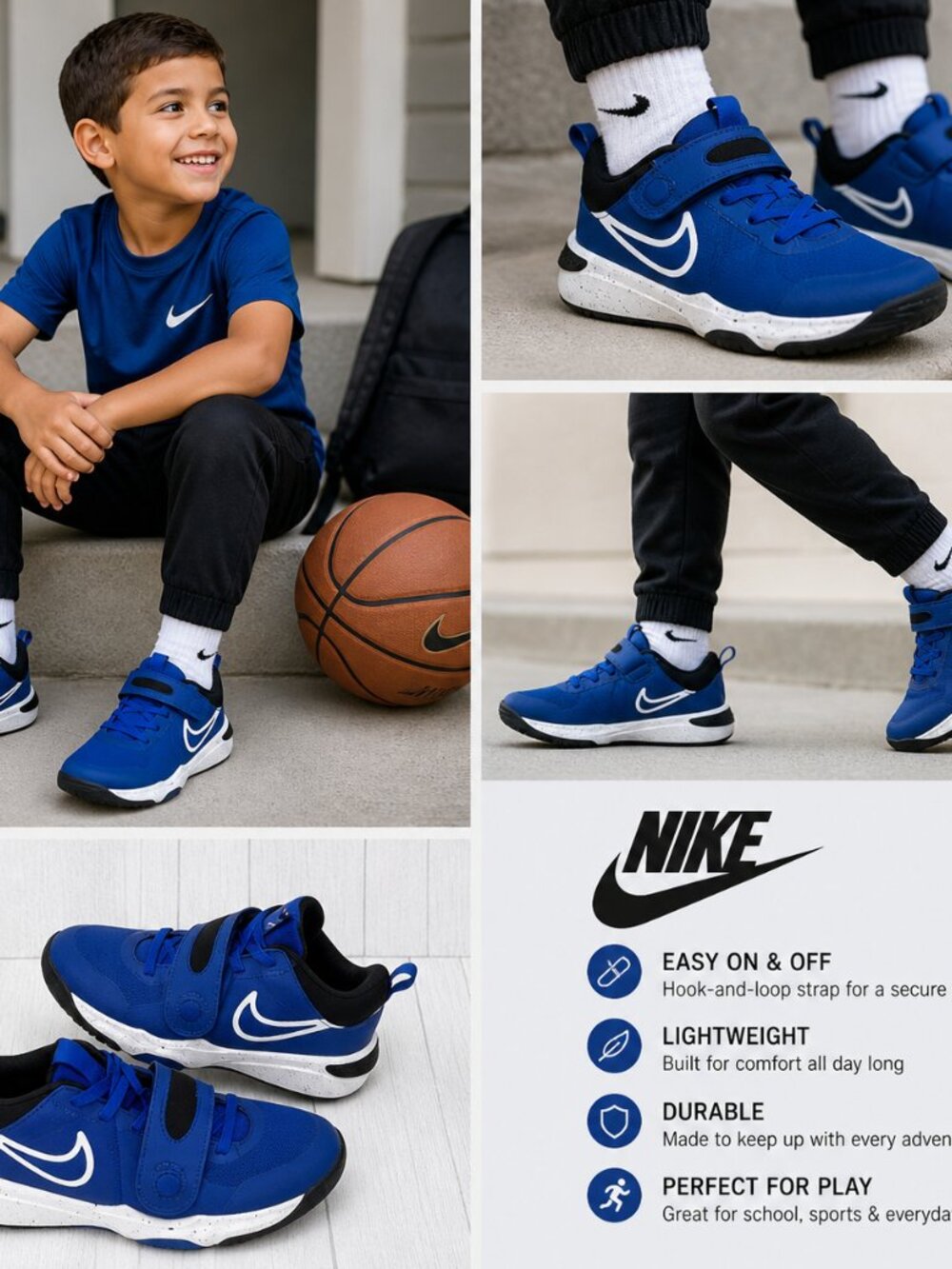 Nike Team Hustle D 11 Big Kids Basketball Blue White Athletic Sneakers Sz 4 Y - Picture 2 of 9